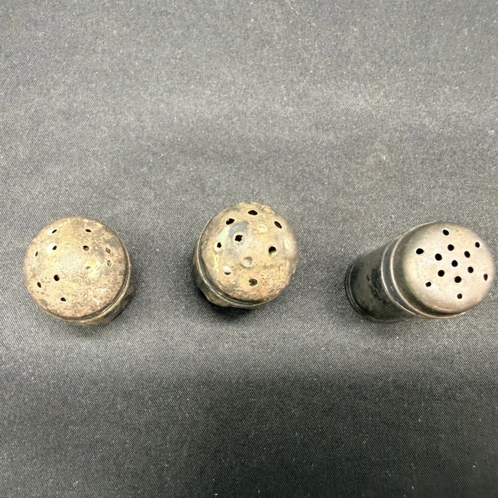 Vintage Sterling Silver Salt Pepper Shakers Set 3 S.C.S. Co & Meriden Antique